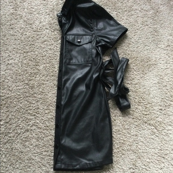 Faux Leather Button Down Dress - Picture 3 of 16